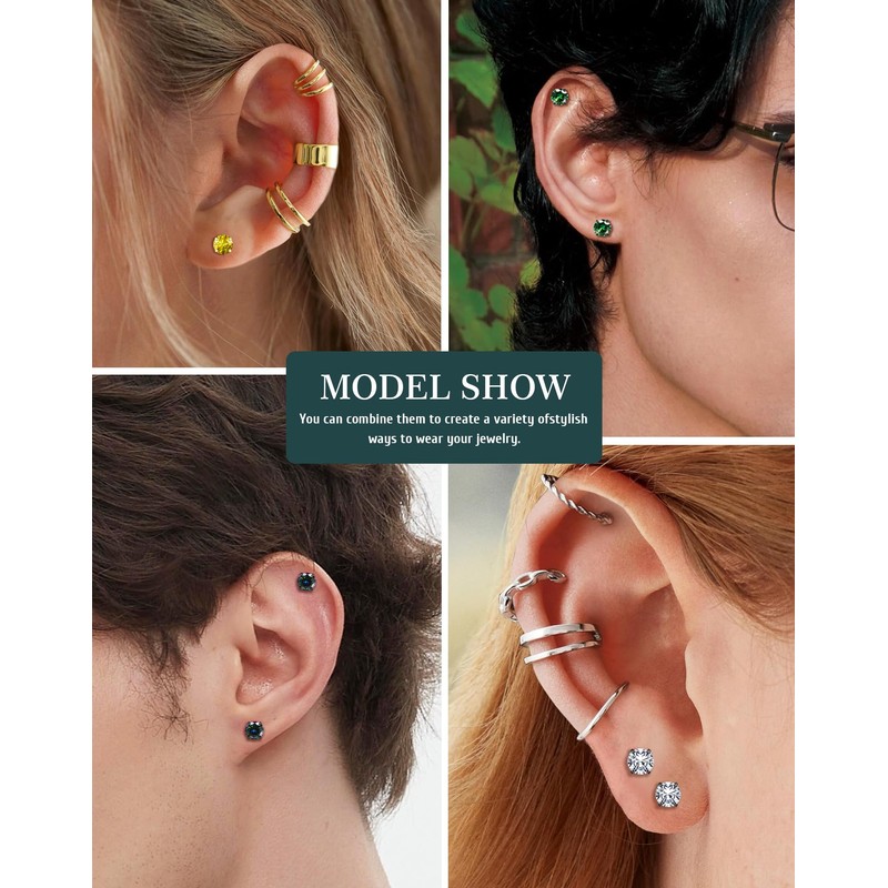 SIISPRI 4 Pairs Stainless Steel Magnetic Stud Earrings for Men