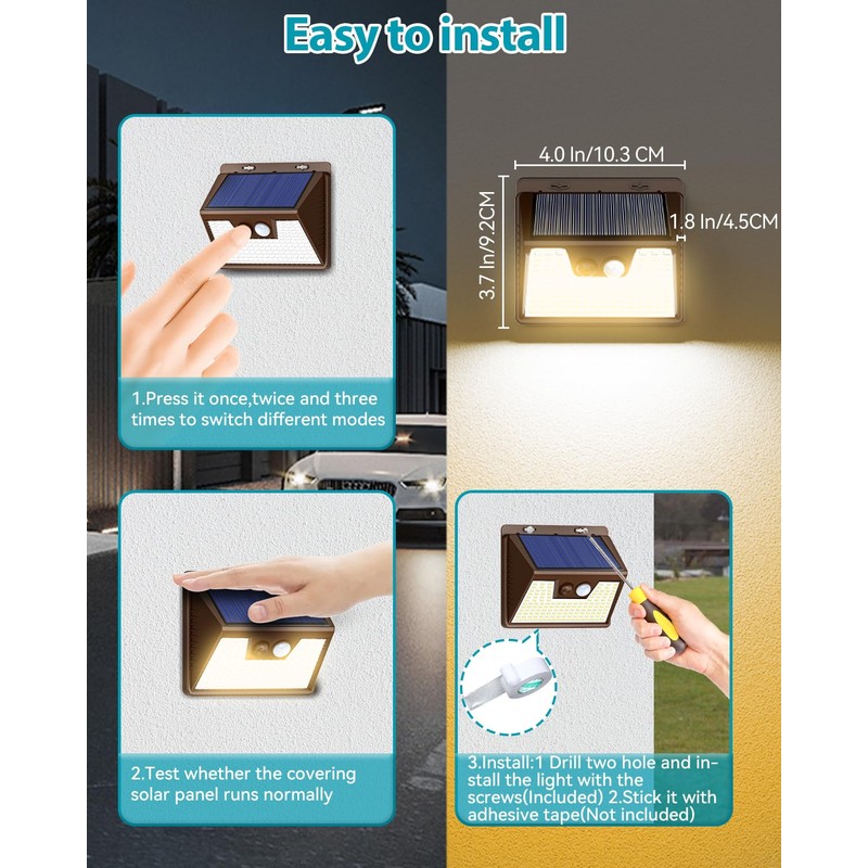 Solar Lights Outdoor 1 Pack, 140LED/3 Modes Motion Sensor Lights