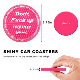 NYTKL 2 PCS Bling Car Cup Coasters, 2.75 Inch Non-Slip Crystal Rhinestone Car Cup Holder Insert Coaster, Universal Car Drink Mat for Women Men, Vehicle Interior Accessories (Rose Red)