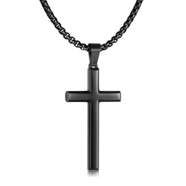 QXXPVV Cross Necklace for Men, Black Cross Chain Necklaces Stainless Steel Cross Pendant Necklace Simple Jewelry for Women(Cross necklace Black)