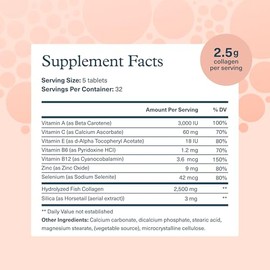 Youtheory Marine Collagen Tablets – 2.500 mg de péptidos de colágeno de origen de pescado – con vitaminas A, C, E, B6 y B12 – Apoya la salud de las ar