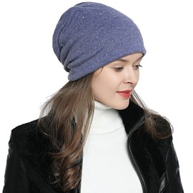 DonDon Women's Slouch Beanie Winter Hat Silver Sequins Studs Blue