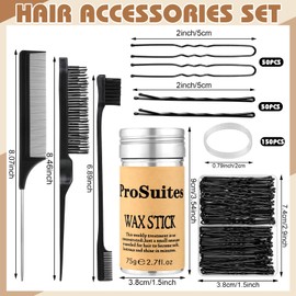 Black Bobby Pins Hair Pins for Women, Hair Wax Stick Slick Back Hair Brush Clear Hair Elastics Hair Bun Accessories for Women Teen Girls Kids