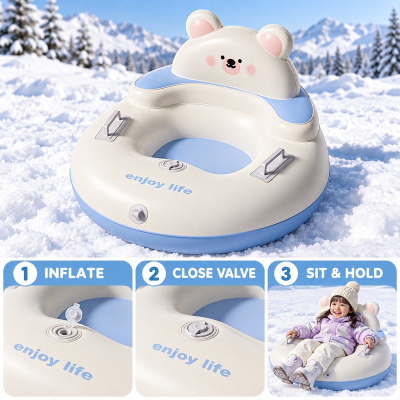 34.3 Inch Inflatable Snow Tube with Backrest and Handles, Thickened