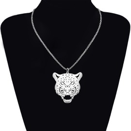 DALANE Stainless Steel Cute Leopard Tiger Necklace 18K Gold Plated Pendant Cheetah Jewelry Novelty Gifts for Women Charms (Silver Plated Leopard Head)