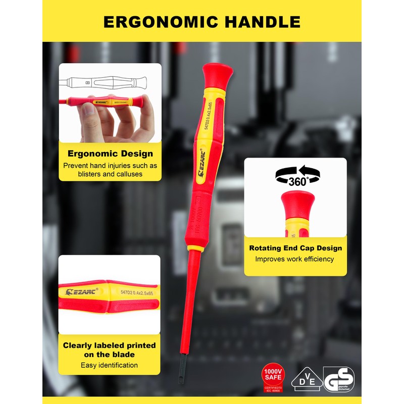 EZARC Insulated Screwdriver Set, 6 Pieces Precision VDE Insulated Electricians