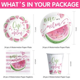 APOWBLS One In A Melon Party Decorations Dinnerware - Watermelon Party Supplies For 1st Birthday, Plates, Cups, Napkins, Tablecloth, Cutlery, Straws, Watermelon First Birthday Decorations | Serve 24