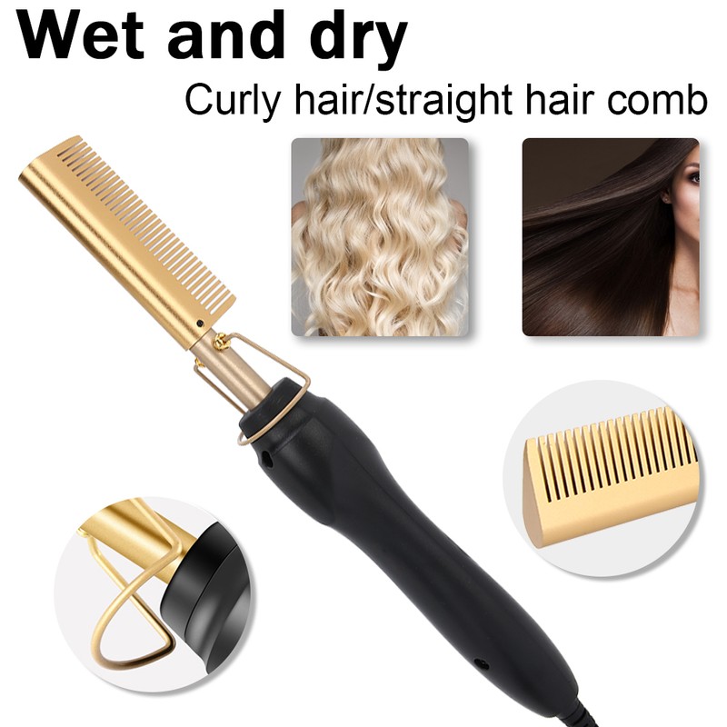 Multi Functional Electric Heating Hair Straightener Comb Hair Curler Curling