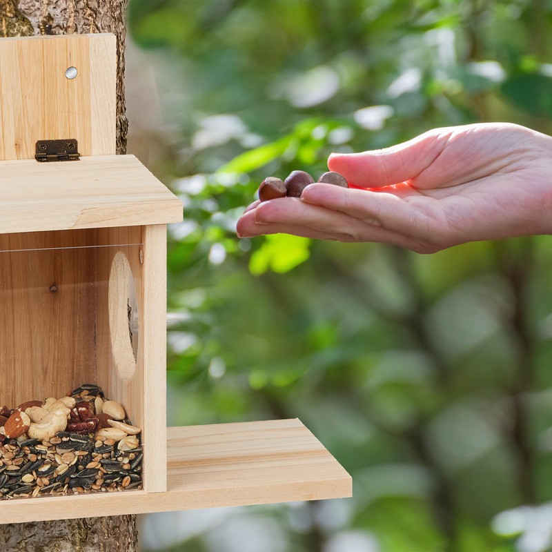 Relaxdays 1 x Wooden Squirrel Feeder Kit 2 Entrance &