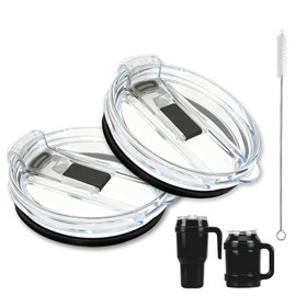 Reemplazo de tapa de vaso de 40 onzas, paquete de 2 tapas con popote a prueba de fugas y cepillo para polvo de limpieza, tapas de repuesto a prueba de derrames sin BPA para vaso, reduce la taza