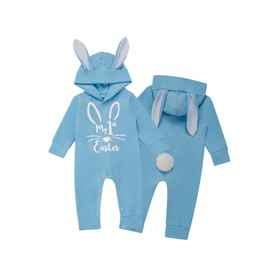 Bakjuno - Mameluco con capucha para recién nacidos y niñas con diseño de cola de conejo en 3D, Azul, 12-18 Meses