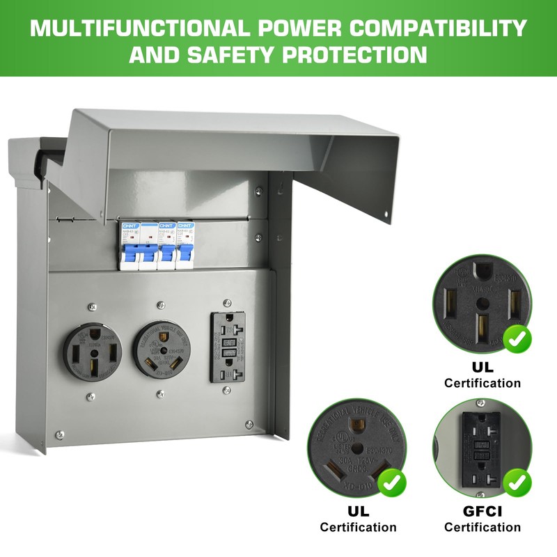 RV Electrical Panel with Breaker, Temporary Power RV Outlet Box