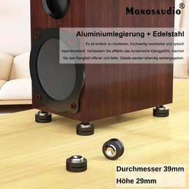 Monosaudio 4 x HiFi Speaker Stands Feet HiFi Spikes Pad Device Feet Aluminium Shock Absorber Feet Absorber Feet HiFi Coaster for Amplifier Turntable Subwoofer (Black, SP2939)