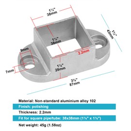 10 Pack 1-1/2" x 1-1/2" Square Post Flange Base, Aluminum Floor Mount Anchor Post Base, Deck Railing Bracket, Newel Post Fence or Deck Mount Post Fitting
