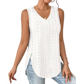 Spring Tops for Women Casaul V Neck Sleeveless Casaul Flowy Tank Tops White 2XL