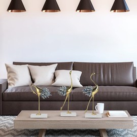 Modern Luxury Golden Crystal Copper Crane Ore Animal Birds Statue Home Decoration Accessories Living Room Soft TV Cabinet Wine Cabinet Decor (Blue A)