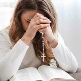 Rosary Necklace First Communion Gifts for Girls First Communion Necklace Cross Pendant Necklace for Girls White Grey Black Beaded Necklace for Women Men Religious Gifts for First Communion