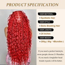 Seimainurs Curly Braiding Hair for Black Women Deep Wave Ocean Wave Crochet Hair Water Wave Braiding Hair for Boho Braids Twist Crochet Hair(T1B/Red, 24 Inch (Bundles of 4))