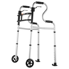 3-in-1 Adjustable Height & Width Lightweight Aluminum Folding Walker on Wheels Stand-Assist & Front Wheel Handicap RollatorDefault: Default