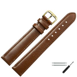 14 mm XL Brown With Naht Replacement Wristband in Plus Size, Extra Long Leather Watch Strap With Spring Bars & Tools: MARBURGER Watch Band for 1945 – Medium Brown/Gold