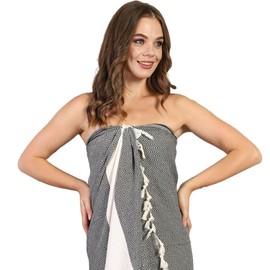 Heré Mood Premium Sauna Towel Yoga, Spa & Travel Towel - 100% Recycled Cotton - Elegant Bath Towel XXL - Shower Towel & Picnic Blanket Colourful and Stylish Hammam Towel Design (Black, Pack of 1)