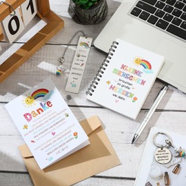 Tenare Pack of 6 Thank You Gifts for Teacher Rainbow Notebook Ballpoint Pen Bookmark Keyring Thank You Card Envelope for Teacher Farewell Birthday Graduate (Little People)