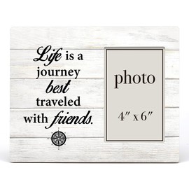 Nurawo Friendship Gifts for Women Friends Men, Gifts for Friends, Life Is a Journey Best Traveled with Friends Wood Picture Frame Tabletop or Wall Display (4x6 Photo)