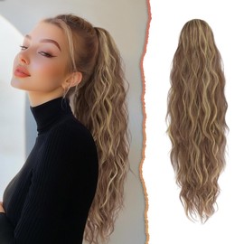 Sofeiyan Wavy Ponytail Hairpiece, 66 cm Long Ponytail Hairpiece with Drawstring Braid Ponytail Hair Extensions Synthetic Hair Ponytail Extensions for Women, Brown and Blonde