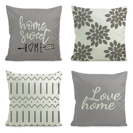 Hoisy Cushion Cover 50 x 50 cm, Cushion Cover 50 x 50 cm, Set of 4 Cushion Covers Flowers Sofa Cushion Cover Vintage Sofa Cushion Cover Polyester Grey Outdoor