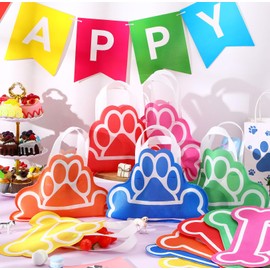 Silkfly 24 Pcs Dog Paw Party Favors Tote Bag Non Woven Reusable Party Favor Bags Candy Bags with Handles Puppy Party Favor Birthday Party Supplies