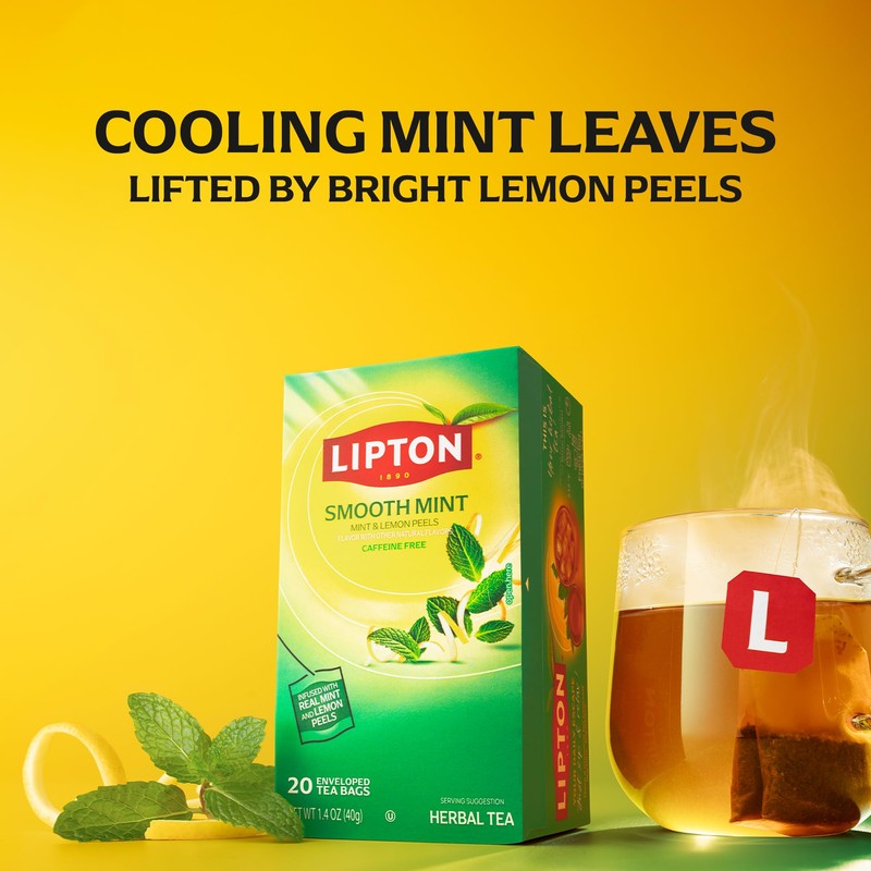 Lipton Smooth Mint with Lemon Peels Tea Bags, caffeine free