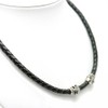 [シルバーワン] ma ダブル スカル レザーチョーカー マグネット式 黒色 編み込み［5mm 46cm］ ステンレス