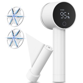 Lentorgi Fabric Shaver, 2 in 1 Rechargeable Sweater Shaver and Lint Roller, Magnetic Cap, Digital Display, 3 Speeds, 2 Extra Blades, Fuzz and Pilling Remover for Clothing Furniture Couch - White