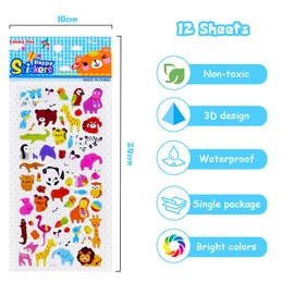 Vicloon Big 3D Stickers for Kids Puffy Stickers 600+ Children Stickers 12 Variety Sheets for Rewarding Gifts Scrapbooking Including Dinosaur, Fish, Butterfly, Bear, Panda, Rabbit and More