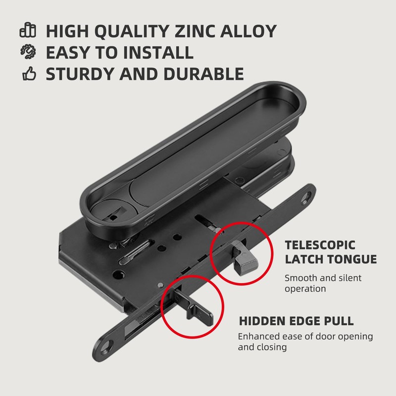 HOCONNIE Recessed Pocket Door Handle Sliding Door Lock and Pull