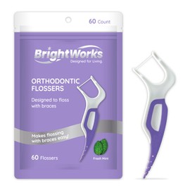 Brightworks Braces Flossers – PFAS Free Orthodontic Flossers for Braces, Mint Flavored with Soft Toothpick, 180 Count (Pack of 3) – Dental Floss Picks Recommended by Orthodontists