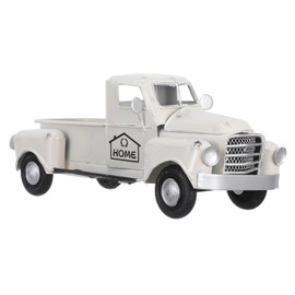 LOGOFUN Vintage Truck Decor Metal Pickup Truck Figurine Farmhouse Style Retro Car Model for Christmas Tabletop Decorations - White