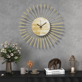 Anmotpe Large Starburst Wall Clock Mid Century Battery Operated Sunburst Clock Modern Wall Clocks Round Gold Wall Clock Non-Ticking Clock for Living Room Bedroom Kitchen Office-23.6inch