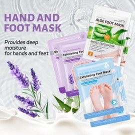 3 Paar Fußmaske Fußpflege, 3 Paar Handmaske Handpflege, Fußpeeling Maske, Feuchtigkeitsspendende Hornhaut Socken, Hand Mask für Frauen Effektive Handpflege Fußpflege, Lavendel, Ziegenmilch und Aloe(C)