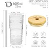 4 Pack 20oz Hobnail Drinking Glasses with Bamboo Lids and