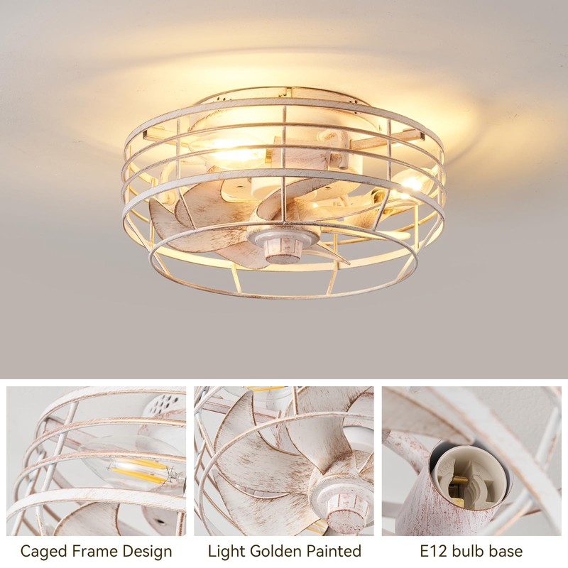 Youroke Ceiling Fan with Light and Remote, Modern Flush Mount