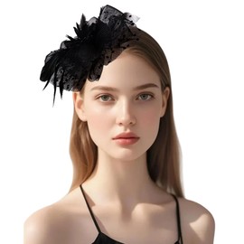 Muswarm Women Fascinators Flower Mesh Kentucky Church Derby Hat with Headband and Clip for Lady Tea Party Wedding(9" Diameter/Black)