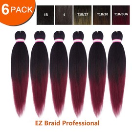Pre-stretched Braiding Hair Extension Ombre Natural Black Brown Professional Crochet Braiding Hair 20 Inch 6 Packs Hot Water Setting Perm Yaki Synthetic Hair for Twist Braids (#1B/Bug)