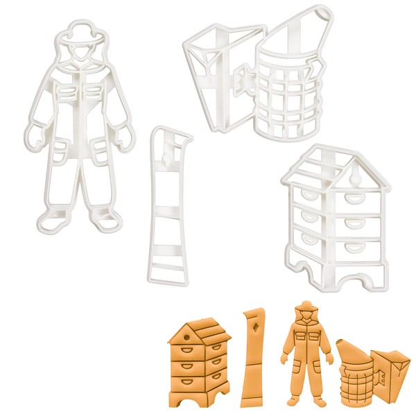 Set of 4 Beekeeping Tools Cookie Cutters (Shapes: Beehive, Beehive