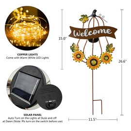 K KILIPES Solar Metal Pumpkin Garden Stake, Fall Welcome Yard Sign with Sunflowers, Rustic Autumn Yard Decor for Garden, Lawn, Patio Thanksgiving Harvest Decoration (26.6" H/23.7" H)