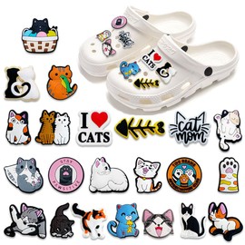 DIWSO Cat Shoe Charms 25PCS Cute Cartoon Shoe Decoration Croc Charms for Girls Women Boys Adults, Present for Birthday Party Favors