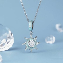 PAHALA 925 Strling SilverSun and Moon Mint Green Enamel Cubic Zircon Pendant Necklace
