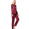 SWOMOG Satin Women's Pyjamas with Button Placket Long Sleeve Sleepwear