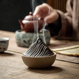 HIGHAWK Incense Burner, Pottery, Buddhist Tools, Swirl, Incense Cone Shape, Incense Burner, Buddha Incense Holder, With Lid, Mountain Top, Incense Holder, Incense Plate, Interior (White)