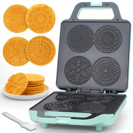 Baker’s Friend Pizzelle Maker Electric, 4 X 3.5” Pizzelle Waffle Cookies for Christmas Baking Supplies, Stroopwafel Iron, Cookie Maker Machine with Pattern, Thin Waffle Maker, Aqua